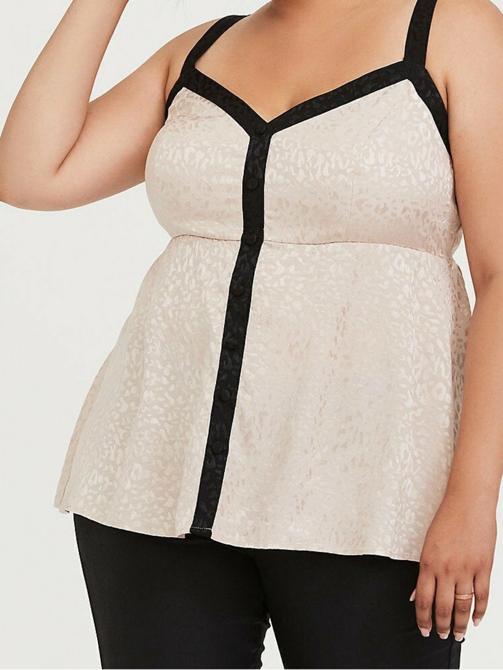 Torrid Plus Size Jacquard Leopard Button Babydoll Top Tank Black Beige 4X Womens